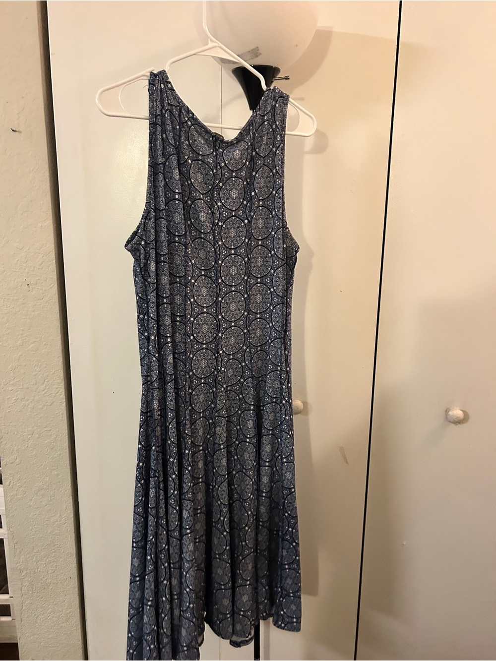 Haani Navy Patterned Sleeveless Midi Dress